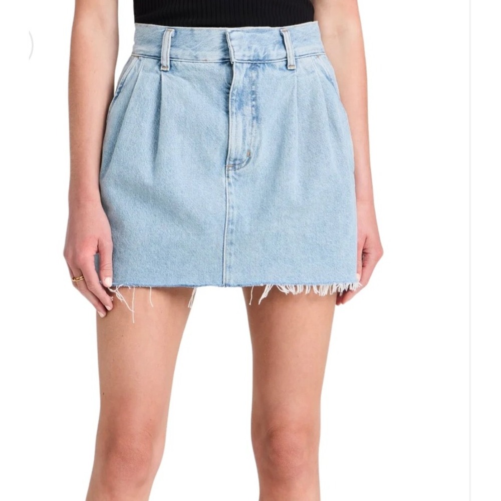 AGOLDE The Becker Mini Denim Skirt Raw Hem Pleated Blue Size 29